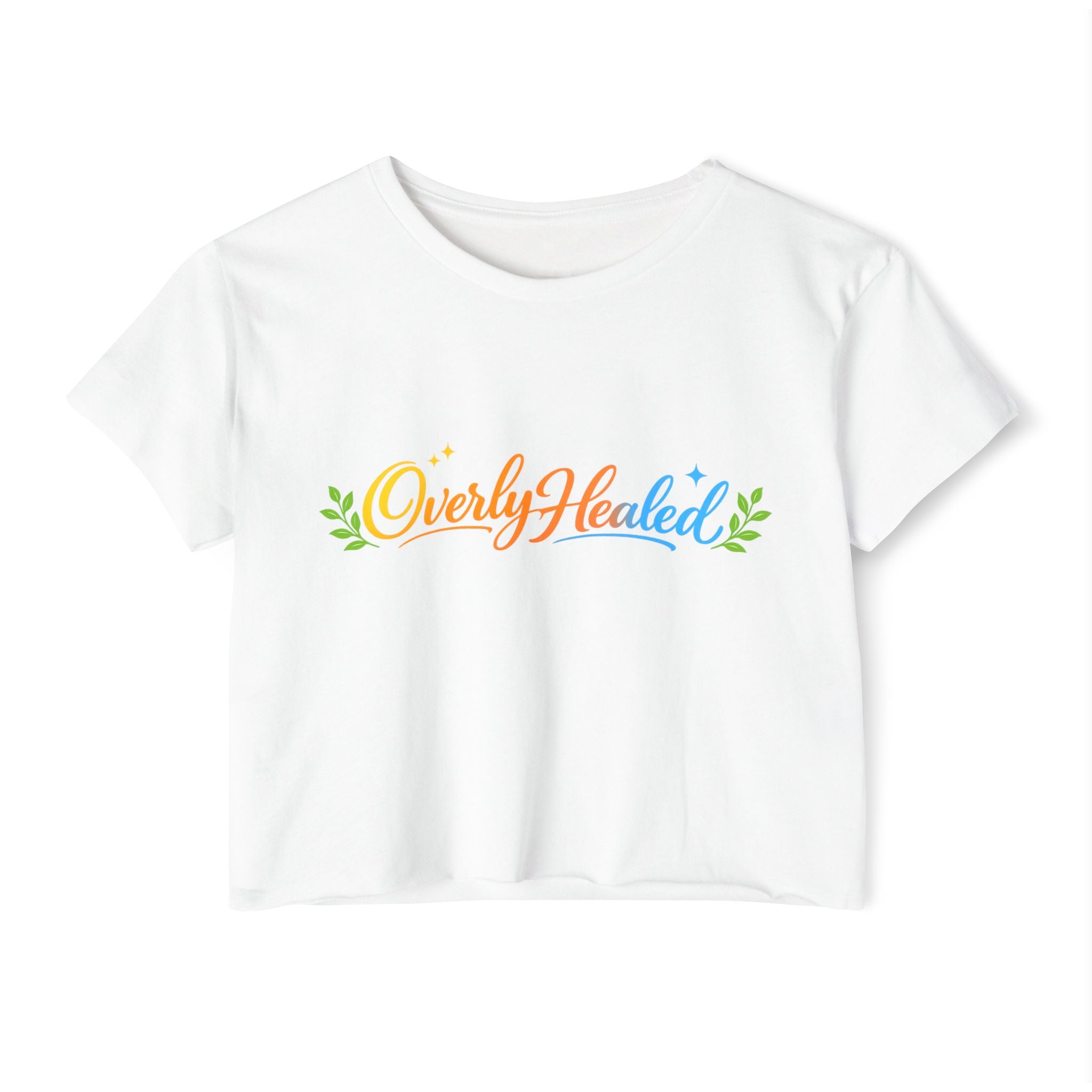 Overly Healed Crop Top — Women's Festival Rainbow Graphic Tee